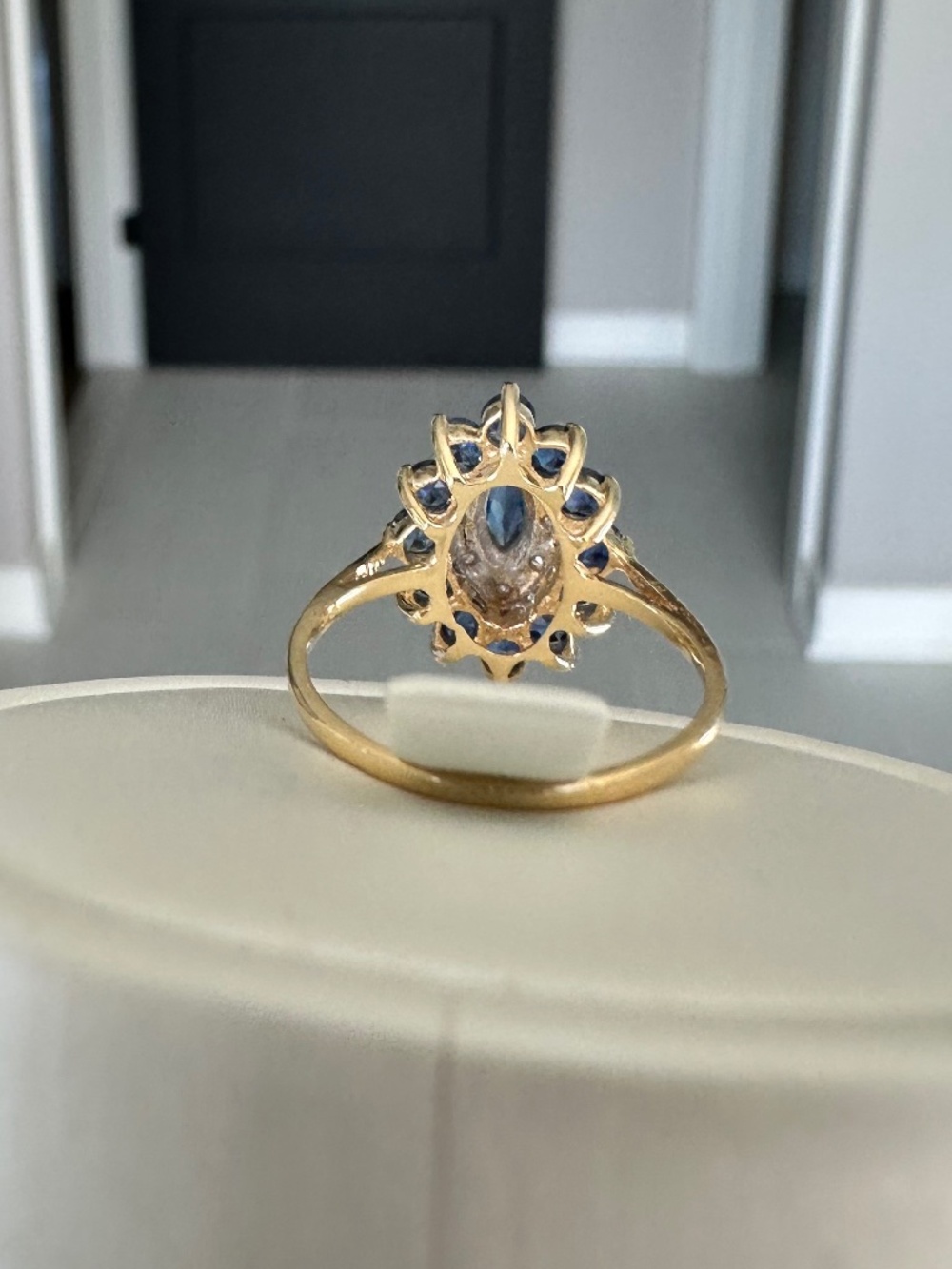 ✨ VINTAGE 14k Gold Sapphire & Diamond Double Halo Cluster Ring 💎 Size 5 - Picture 6 of 12